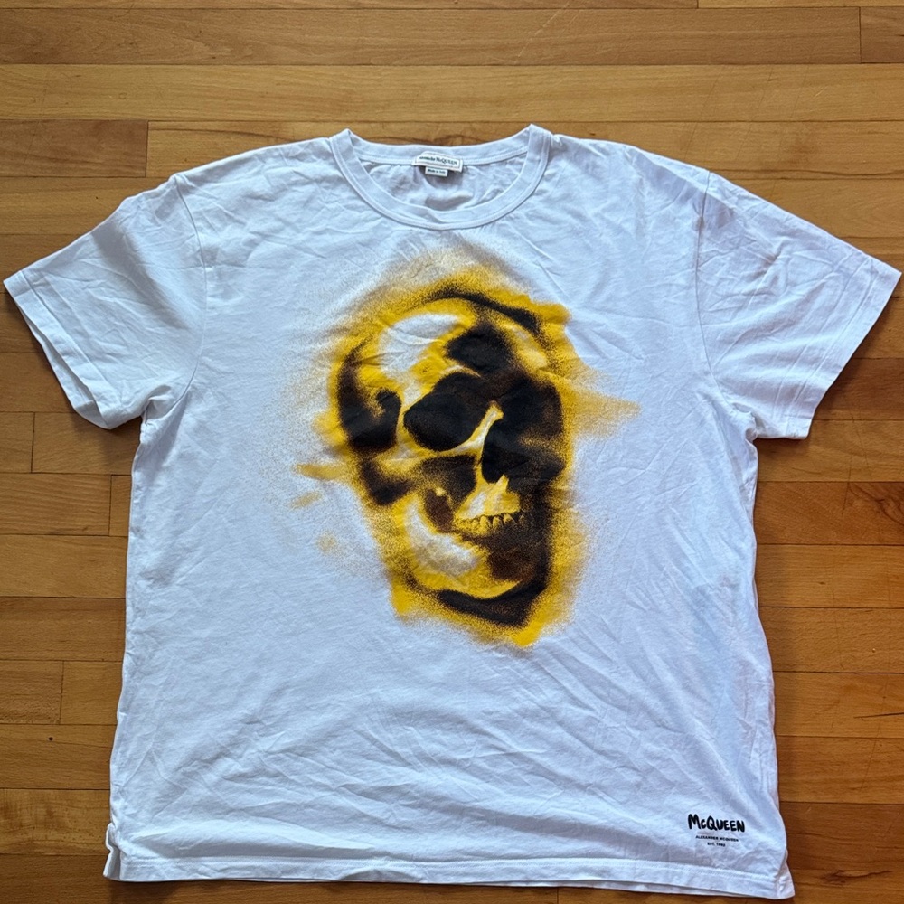 Alexander McQueen White and Yellow Skull Tee